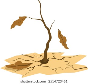 Ilustración vectorial de la sequía con el suelo agrietado y el árbol seco