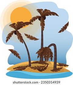 Vector illustration of drought. Dry palm trees, not live coconut trees.
