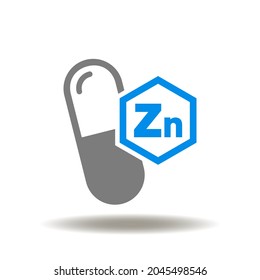 Vector illustration a drug capsule with zink element. Symbol a zinc mineral vitamin for human health.