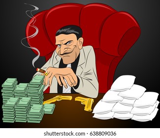 Vector Illustration Of A Drug Lord In Chair