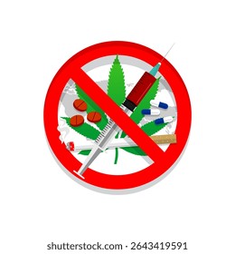 Vector illustration of a drug prohibition symbol for International Day Against Drug Abuse and Illicit Trafficking.