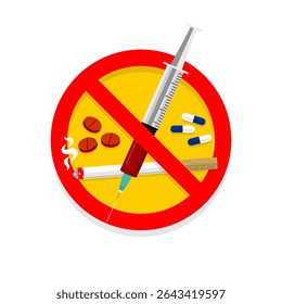 Vector illustration of a drug prohibition symbol for International Day Against Drug Abuse and Illicit Trafficking.
