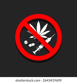 Vector illustration of a drug prohibition symbol for International Day Against Drug Abuse and Illicit Trafficking.