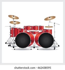 Vector Illustration Drum Big Set Red