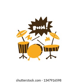 Vector illustration of drum kit and phrase Boom