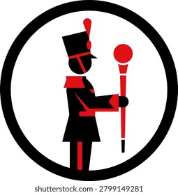 Vector illustration of a drum major icon, representing a marching band leader, perfect for musical events, school bands, and performance-themed designs.