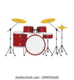 Vector illustration of a drum set in cartoon style isolated on white background