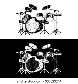 Vector illustration of a drum set drawing strokes. Original drawing drum set in the vector. Isolated object can be used with any images or separately.