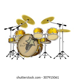 Vector illustration of a drum set, a set of drums for a music game, isolated object on a white background, suitable for any illustrations and graphic compositions.