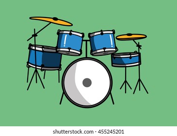 vector illustration of drum set on green background. eps 10