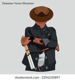 Vector Illustration of a Drummer Man Holding Drumsticks with Musical Passion.