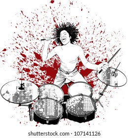 vector illustration of a drummer on grunge background