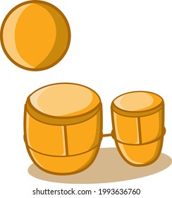 vector illustration of drums and the sun at noon in simple flat style.