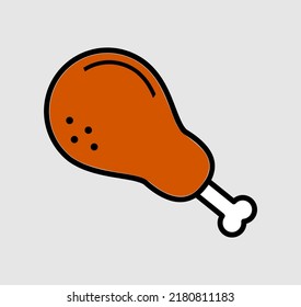 Vector illustration of drumstick chicken icon on gray background.