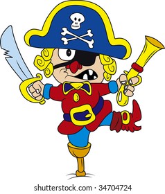 Vector illustration of drunken cartoon pirate