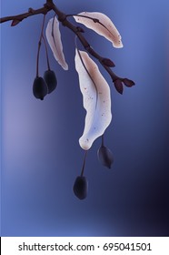 Vector illustration with dry branch on the foggy background