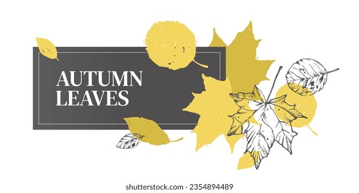 Vector illustration of dry, fallen leaves. Abstract autumn leaves. Horizontal banner on an autumn theme. For the design of textiles, invitations, promotions