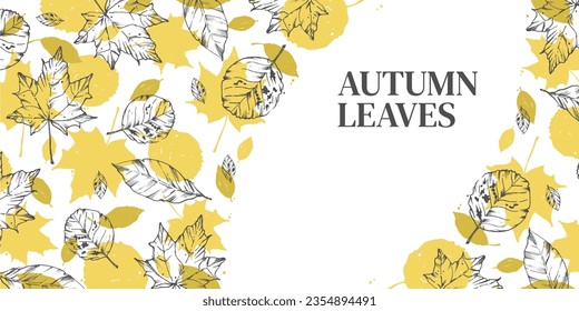 Vector illustration of dry, fallen leaves. Abstract autumn leaves. Horizontal banner on an autumn theme. For the design of textiles, invitations, promotions