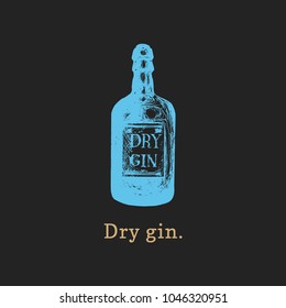 Vector illustration of dry gin bottle. Hand drawn sketch of alcoholic beverage for cafe, bar label, restaurant menu.