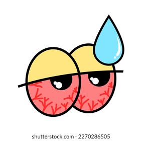 Vector illustration of dry redness eyes and applying eye drop on white background
