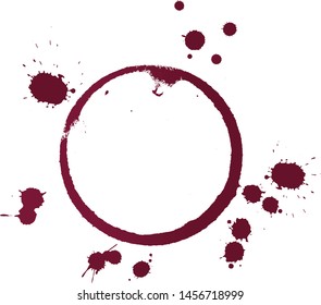 Vector illustration of dry stains of red wine glass or bottle circle rings and blob drops isolated on white background