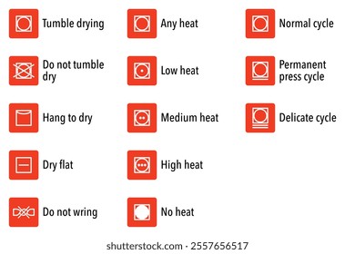 Vector Illustration of Drying Symbols and Laundry Care Instructions