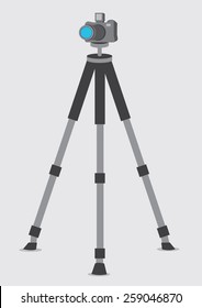 Vector illustration of a DSLR Camera on a Tripod isolated on plain background