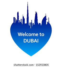 Vector Illustration Dubai Skyline Heart Shape Stock Vector (Royalty ...