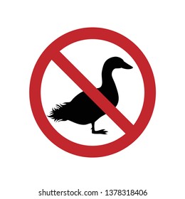 Vector illustration of duck ban mark on a white background. Symbol of animal, vegetarian, vegan, no meat,no egg, no poultry.