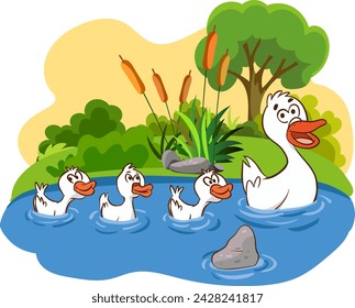 Vector illustration of duck family