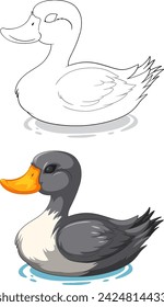 Vector illustration of a duck floating on water