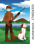 A vector illustration of duck hunter with his dog