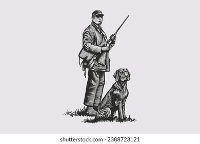 vector illustration of a duck hunter stalking. with classic carving techniques