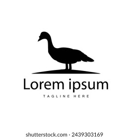 Vector illustration duck logo design black silhouette animal swan poultry farm simple minimalist