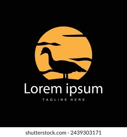 Vector illustration duck logo design black silhouette animal swan poultry farm simple minimalist