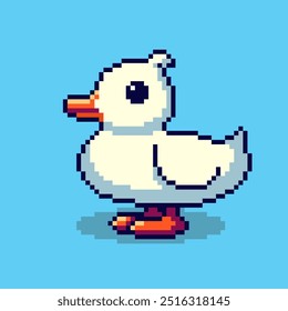 Vector Illustration of duck with Pixel Art Design, perfect for game assets themed designs