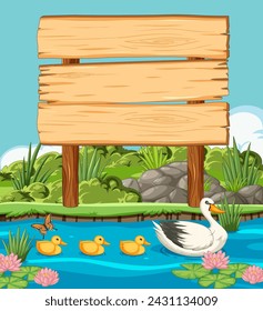 Vektor-Illustration von Enten in der Nähe eines leeren Zeichens