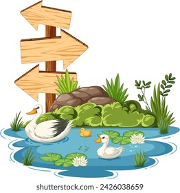 Vector illustration of ducks in a serene pond setting