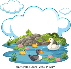 Vector illustration of ducks in a serene pond