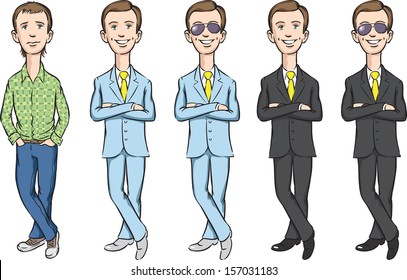 Vector illustration of dude cartoon set. Easy-edit layered vector EPS10 file scalable to any size without quality loss. High resolution raster JPG file is included.