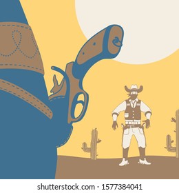 Vector Illustration Duel Cowboy Wild West Style