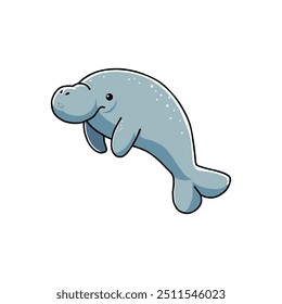 Vector illustration of dugong or mermaid in cartoon style isolated on white background