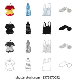 Vector illustration of dump  and sort sign. Collection of dump  and junk stock symbol for web.