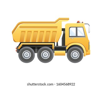 Vector illustration Dump truck construction vehicle isolated on a white background. Vector cartoon of a heavy vehicle for construction
