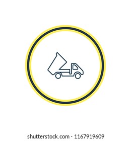 Vector illustration of dump truck icon line. Beautiful transportation element also can be used as tipper icon element.