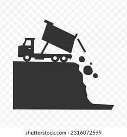 Vector illustration of dump truck icon in dark color and transparent background(PNG).