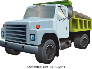 Ilustración vectorial del camión volcado sobre fondo blanco