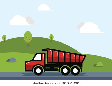 
vector illustration of a dump truck on the road