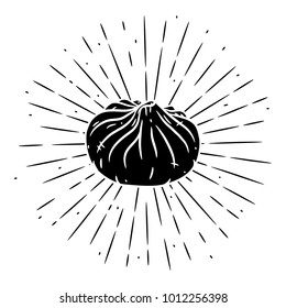 Vector illustration with dumplings and divergent rays. Used for poster, banner, web, t-shirt print, bag print, badges, flyer, logo design and more. 