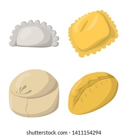 Vector illustration of dumplings and food  logo. Collection of dumplings and stuffed stock symbol for web.